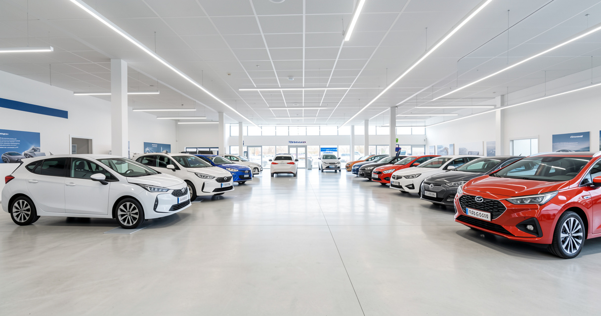 Showroom multimarque du D'Ieteren Mobility Center à Kontich avec voitures Volkswagen et Audi en exposition