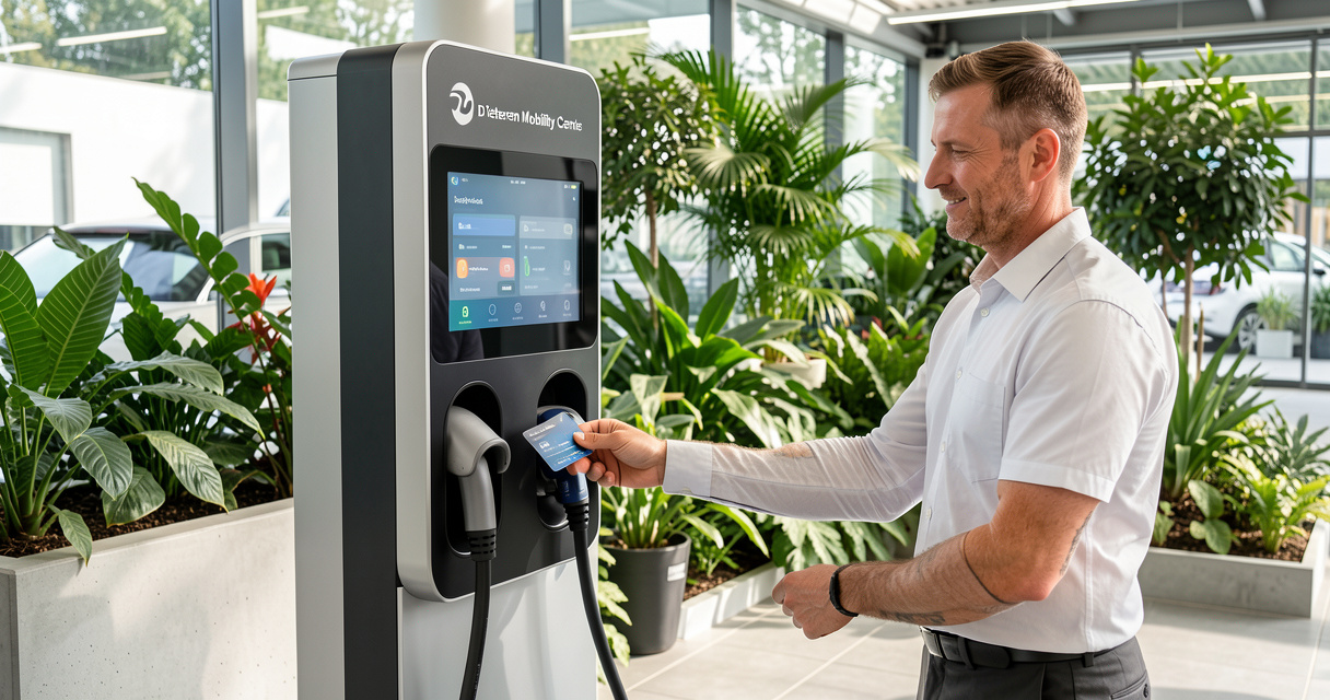 Borne de recharge électrique EDI au D'Ieteren Mobility Center pour véhicules électriques et hybrides