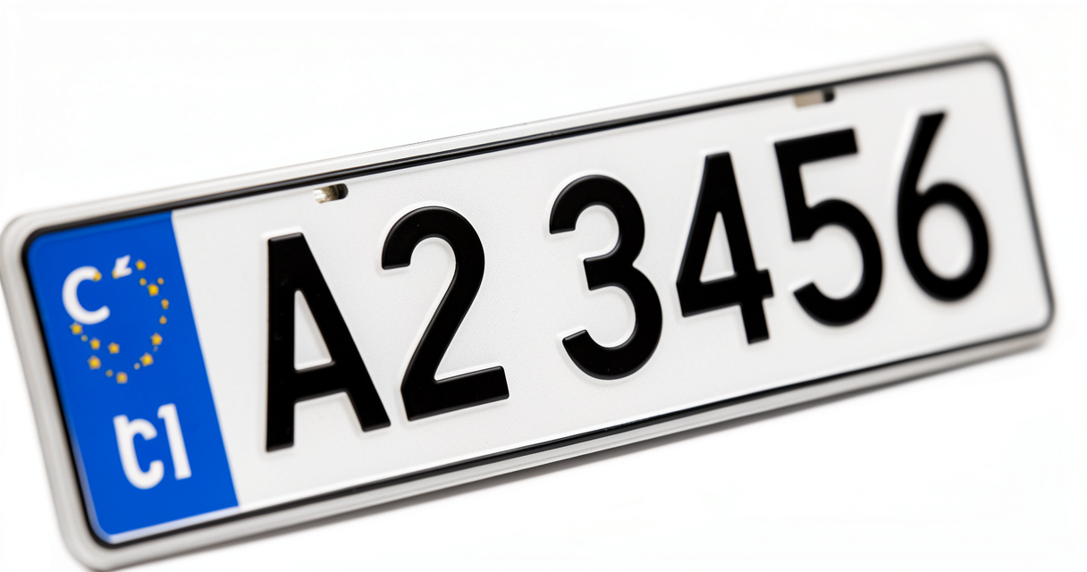 Plaque d'immatriculation tchèque CZ avec eurobande bleue et chiffres noirs sur fond blanc