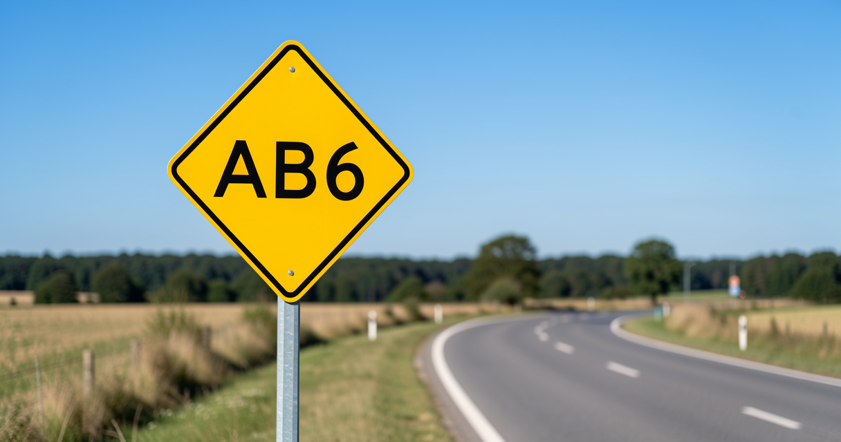 Panneau losange jaune AB6 route prioritaire sur route de campagne au soleil