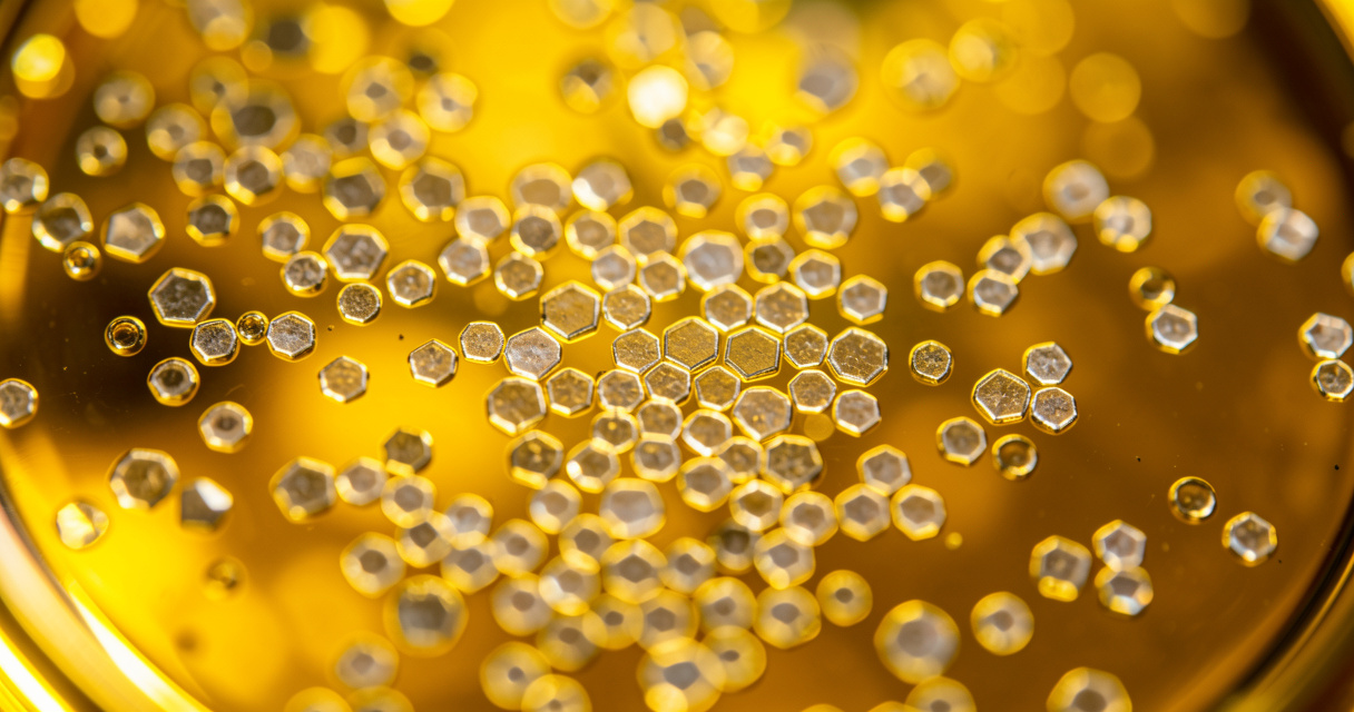 Particules de nitrure de bore hexagonal dans une huile céramique vue au microscope