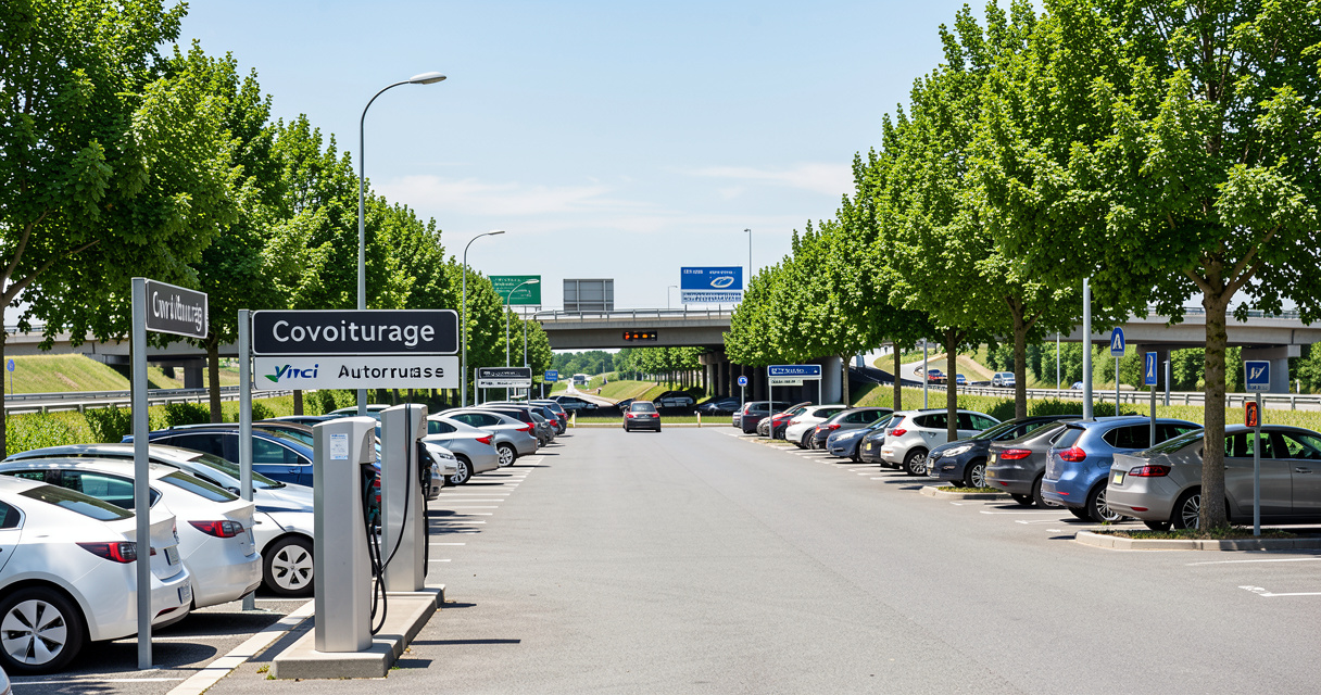 Parking de covoiturage Vinci Autoroutes La Chapelle-Saint-Mesmin avec bornes électriques et places PMR, vue d'ensemble.